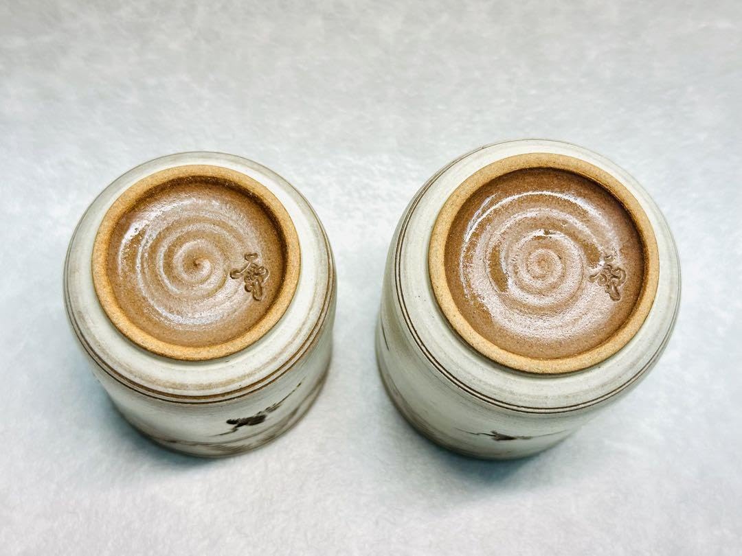 韓国 人間国宝 池順鐸 夫婦湯呑み 青磁雲鶴文 韓国人間文化財